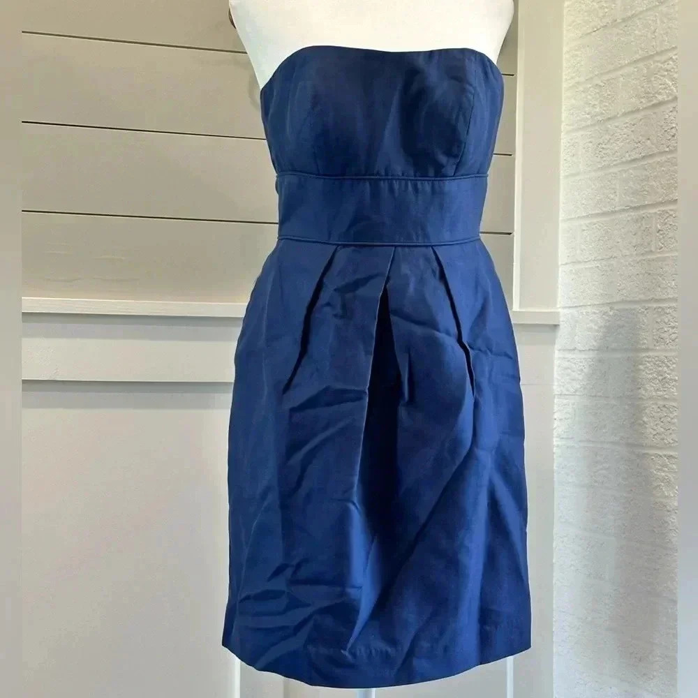 Jenny Yoo Blue Cotton and Silk Strapless‎ Gown With Pockets Size 4